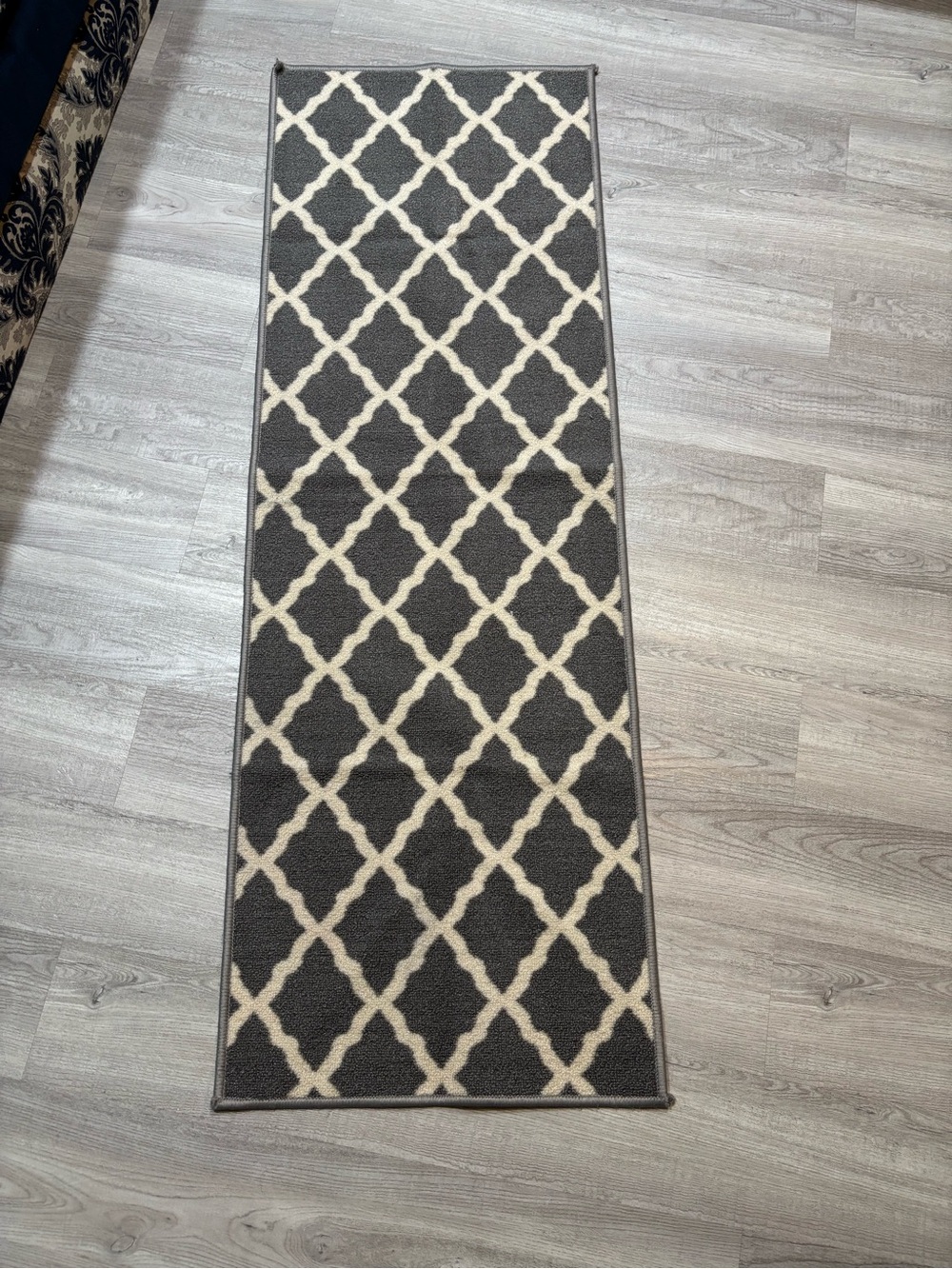 Gray and Cream Trellis Runner Rug - Home Accents